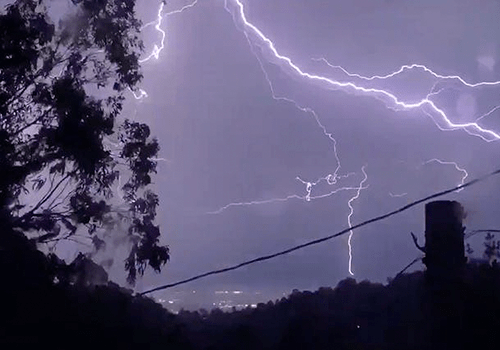 Thunderstorm in night sky.